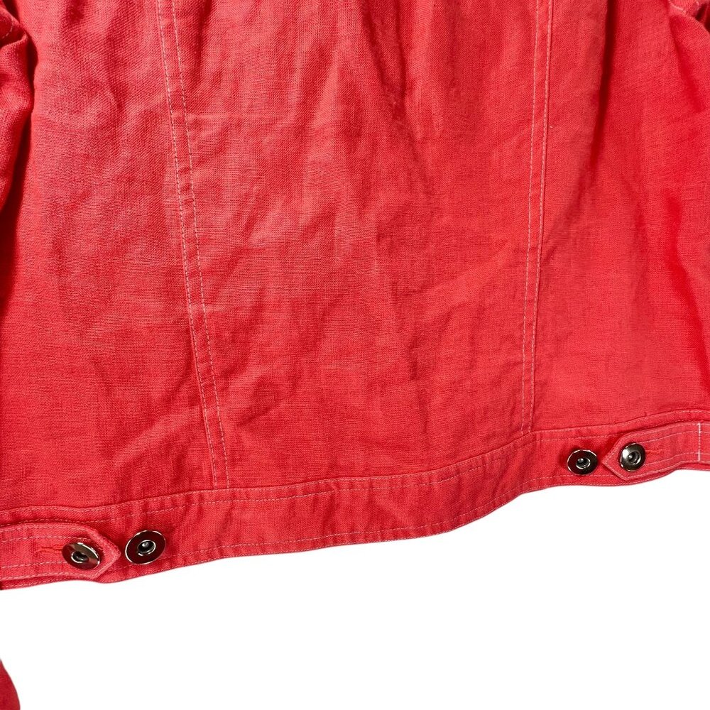 Alexandra Bartlett Coral Linen Button Up Womens Jacket Sz S Trucker Adjust Waist - Picture 7 of 11